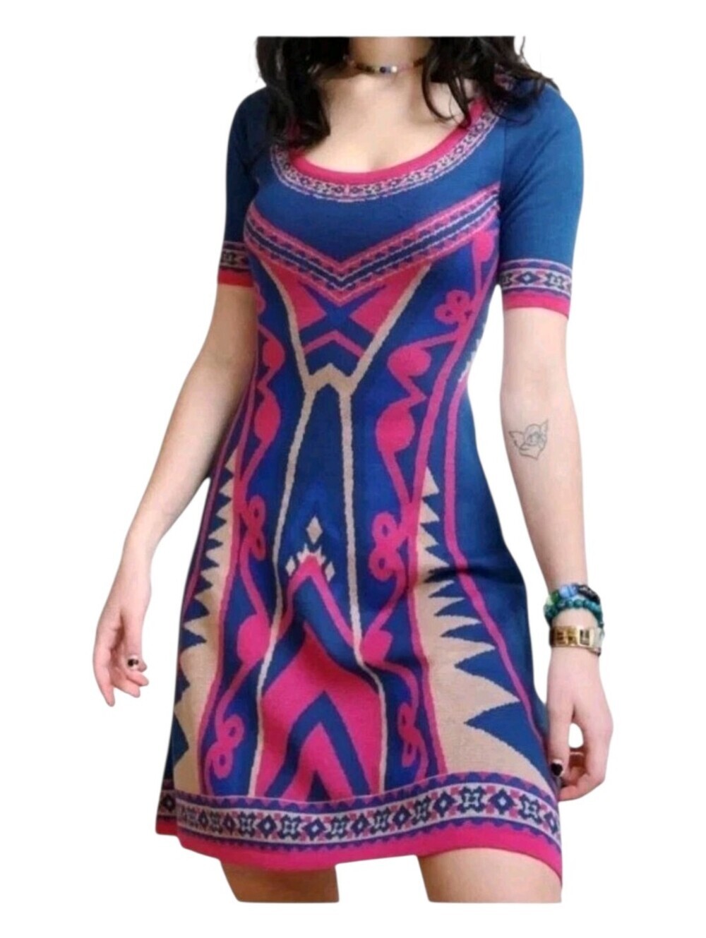 Flying Tomato Womens Colorful Aztec Print Art Festival Knit Dress Small
